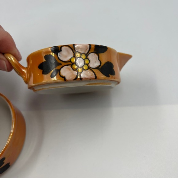 Vintage Ceramic Tea Set 3 Pieces Asian Pieces Hand Painted Look Stacking Pitcher - Picture 4 of 11